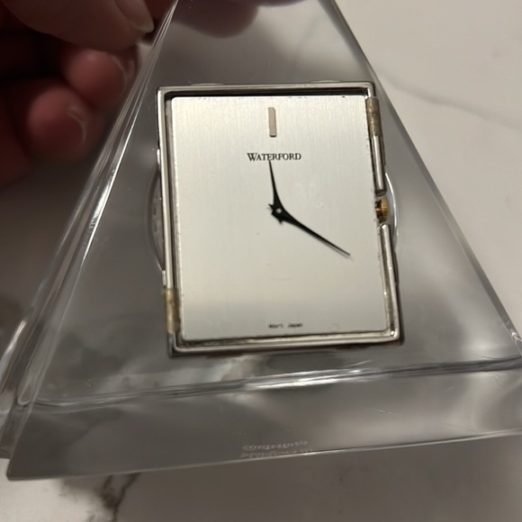 Waterford Crystal Triangle Pyramid Mantle Desk Clock - Picture 7 of 9
